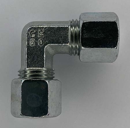 90 graders bend (L-stykke) med pressunioner i 10 mm.